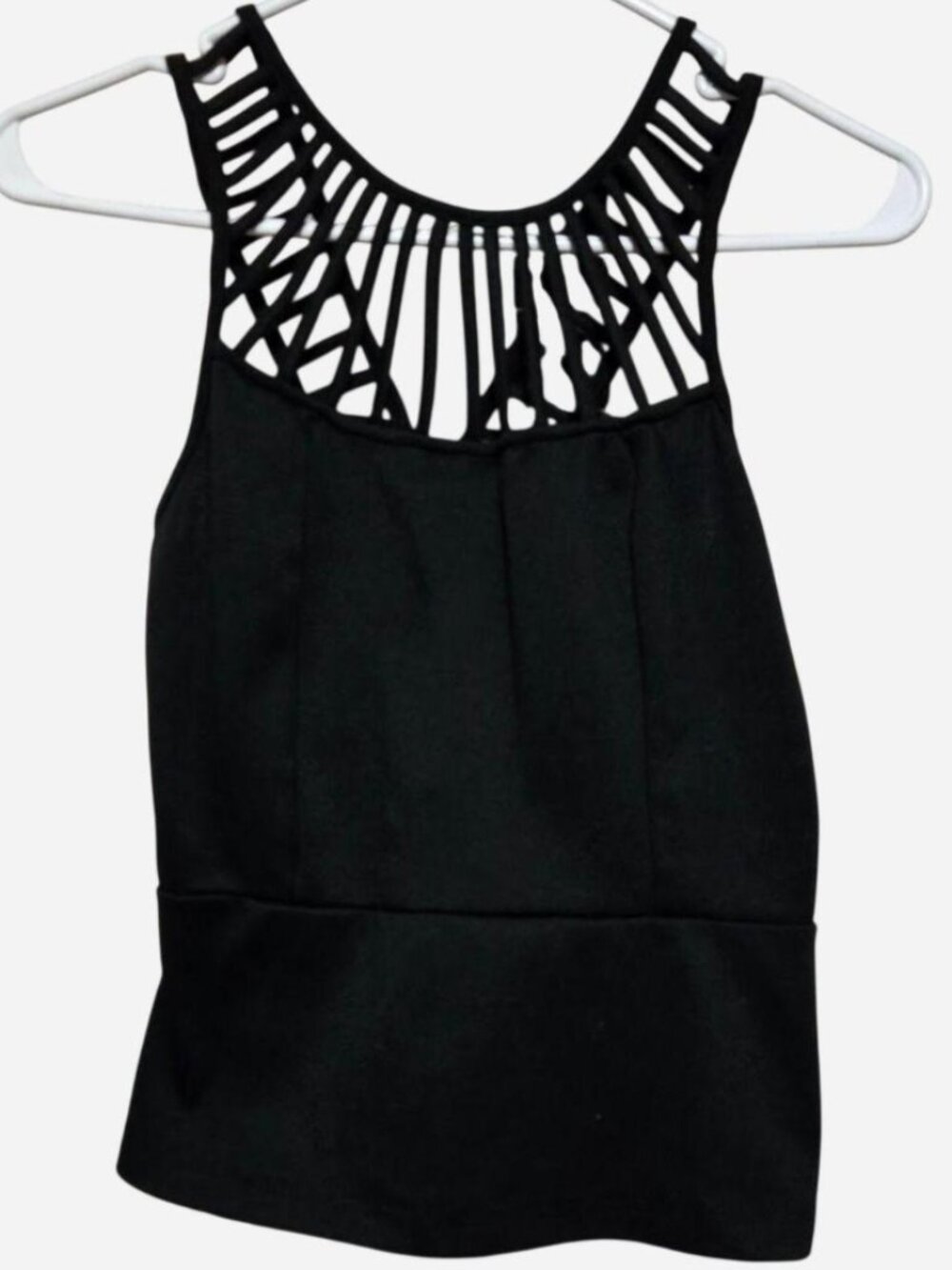Custom Reworked Papaya Black Caged Lattice High Neck Peplum Tank Top S